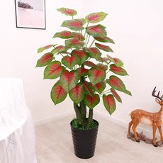 대형 인조조경 나무조화 실내외 나무 장식 매장 가짜, 1개, 140cm 상운 레드하트 (화분+풀)