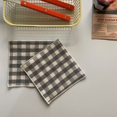 컵받침 패브릭 코스터 체크 시리즈 2p, 그레이, 1세트