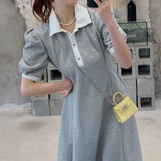 후니곳간 카라 퍼프 반팔 롱드레스 캐주얼룩