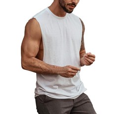 남성용 운동 컷오프 셔츠 완벽한 머슬 셔츠 보디빌딩 탁탑 민소매 체육관 티셔츠 화이트., 남성용 운동 컷오프 셔츠 완벽한 머슬 셔츠 보디빌딩 탁