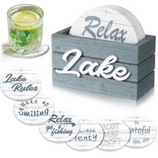 홀더가 있는 퀴케이 6 세트 레이크 테마 터 러버스 하우스 선물 4인치 나무 워밍 바 커피 테이블 장식용 새 집 (클래식 컬러), Bright Color