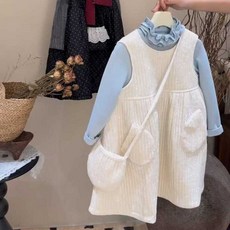 女童秋冬裙套裝 夾棉背心裙與打底衫