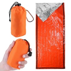 응급 침낭 생존 장비용 휴대용 비상 담요 2팩 D타입 버클이 있는 보온 비비 자루 캠핑 하이킹 야외용 방수 및 경량 그린 158254