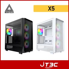 Montech 君主 X5【E-ATX】快拆玻璃側板機殼/卡長41/U高16.5/4風扇/高氣流網孔, 1個, 黑, 黑