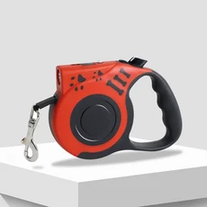 야간 산책용 플래시라이트가 있는 자동 개줄 소형 및 중형 개와 고양이를 위한 16FT 텔레스코픽 트랙터, 02 빨간색