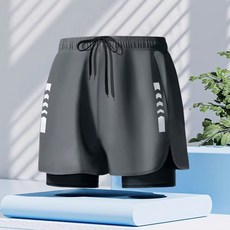 新款雙層男士平角泳褲 防尷尬速乾可下水 度假泡溫泉大碼沙灘褲