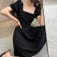cammello 블랙 스퀘어넥 반팔 미니 원피스 빅사이즈 하객원피스