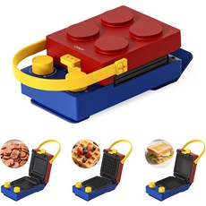 캔디 3-in-1 와플 메이커 파니니 프레스 탈부착 가능한 플레이트가 있는 그릴드 샌드위치 컴팩트하고 휴대하기 좋은 미니 토스터기 빠른 이중 가열 독특한 블록 스타일 디자인 아침