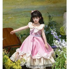 女童粉色公主連衣裙 蝴蝶結蓬蓬裙 適合生日派對 附贈髮夾項鍊襪子