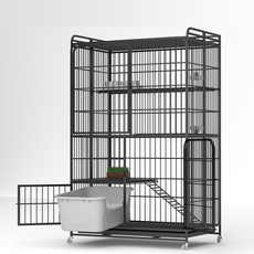 多層貓籠 附滾輪 寬敞活動空間 堅固耐用 時尚簡約設計, 折疊E款4層/黑色1.3, 1個