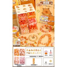 卡皮巴拉手鍊串珠 DIY手工材料組 女孩串珠禮盒 飾品玩具 生日禮物, 【體驗版】六格盒卡皮巴拉4色200珠, 1個