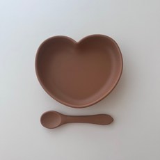 日本 Kawaii&Born 心型矽膠吸盤碗組 寶寶學習碗附湯匙 防滑防翻副食品碗 可微波可洗碗機, 1個, 摩卡, 摩卡, 矽膠