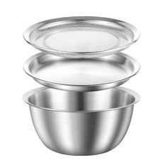 CookNest 스텐 믹싱볼 펀칭볼 트레이 3종 세트, 1세트, 은색