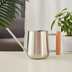 歐式木柄長嘴細口澆水壺 1000ML, 銀色 水滴款, 1個