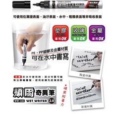 雄獅 頑固奇異筆WW-202，耐油耐水，適用潮濕/油汙表面/水中/粗糙面/非吸收表面, 1個裝, 黑