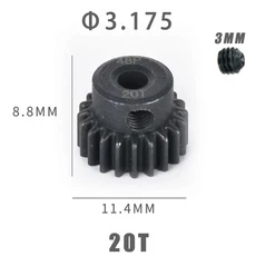 48P 경화 금속 모터 기어 피니언 3.175mm 14T 20T RC 자동차 부품, 03 20T, 1개