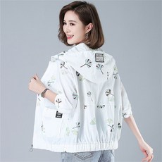 besteffie 여성 여름 얇은 후드 자켓 자외선 차단 아우터 캐주얼 프린트 방풍 긴팔 루즈핏 K51