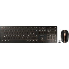 CHERRY 체리 DW 9100 슬림 무선 키보드 및 마우스 세트 독일어 레이아웃 QWERTZ 블루투스 24 GHz 조용한 키 충전식 블랙 브론즈, Belgisches Layout - AZERTY, black-bronze