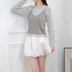 Sharkhead 兩件式上衣 薄長袖 針織 捲邊 V領 背心 小吊帶 疊穿