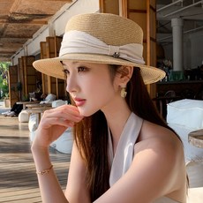 法式復古英倫風平頂草帽女夏季氣質海邊沙灘透氣拉菲草帽