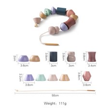 兒童實木疊疊樂早教認知玩具 ins風積木質動物堆疊平衡木益智玩具, 1個, 珠子穿線玩具:見色卡