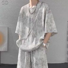 스타일닥터 여름 빅사이즈 타이다이 소재 트레이닝 반팔 티셔츠 반바지 세트 캐주얼 루즈핏