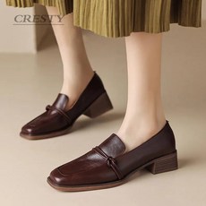 CRESTY 여성 구두 빈티지 굽이 낮은 로퍼