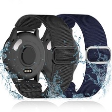 Conidido Garmin Vivoactive 4S/Vivoactive 3S/Venu 2S/Venu 3S와 호환되는 방수 탄성 나일론 밴드 2팩 18mm 스트레치 소프트 스, 블랙/블루