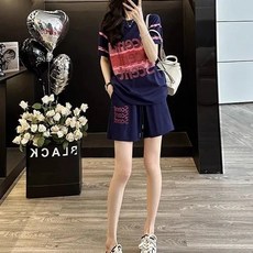 大尺碼套裝 100%純棉短袖運動爆款套裝女夏季新款時尚寬鬆休閒印花短褲兩件套 S-8XL