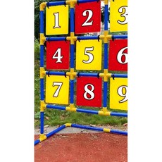 [豆腐妹的窩](管子加粗)飛盤九宮格擲準團隊團建遊戲戶外體育玩具運動訓練網, 1個, 黃紅基礎款九宮格套裝飛盤4個