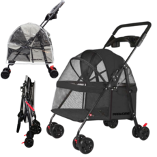 프라홈 개모차 경량 접이식 애견 저상형 레인코트 강아지유모차, 3.7kg, 1개, 블랙