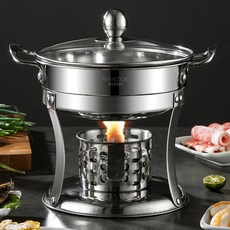 美廚304不銹鋼火鍋酒精爐干鍋固液體通用配火鍋勺18cmMCT3096廚房用具廚房用品不鏽鋼家用廚具環保餐具居家用品, 1個, 內徑18cm