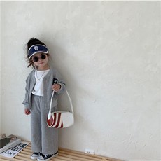 童款字母開襟外套+長褲套裝