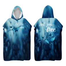 成人毛巾衣 大尺碼 超細纖維吸水連帽浴巾斗篷 潛水/游泳/海邊適用, 【加大款100x120cm】魔鬼魚【超細纖維】, 1個