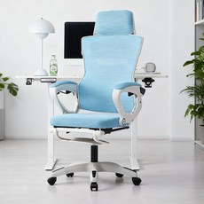 Takata 인체공학 디자인의 넓은 좌석 게이밍 의자 발받침 포함 편안한 메쉬 컴퓨터 사무용 의자 WY2, 파란색