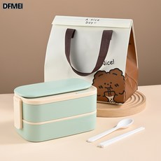 DFMEI 304不鏽鋼雙層飯盒上班族學生可微波爐分格便當盒戶外野餐便攜盒, 304飯盒+餐具, 1個