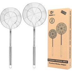 큰 스파이더 스트레이너 2개 팩 스테인리스 스틸 스키머 바구니 주방 국자 스트레이너 긴 손잡이가 달린 메시 스푼 튀김 면 만두 파스타 조리 도구