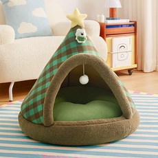 luna 인디언 펫 하우스 강아지 고양이 겨울용 보온 텐트 사계절 반려동물, S 3.5kg 이하, 1개, 말차 쿠쿠