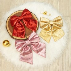 리본 장식 커튼 집게 타이백 글로시 반짝이 20cm 3컬러 크리스마스 인테리어 실내 겨울 소품 고정 홀더, 1개