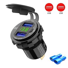 usb 충전 어댑터 (호환) 알루미늄 USB C 차량용 충전기 소켓 12V/24V 63W 콘센트 PD 유형 & QC 3.0 자동차 오토바이 용 LED 스위치가있는 듀얼 포트, Green Dual USB