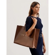 TED BAKER Crikon Crinkle Faux Leather Wide Icon Tote Bag Taupe