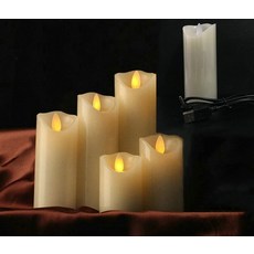 인테리어캔들 USB 전원 충전식 LED 기둥 파라핀 캔들 물결 모양 가장자리 이동 심지 웨딩 크리스마스 파티 바 교회 장식 53cm 직경호박색, 1pc H 125cm only