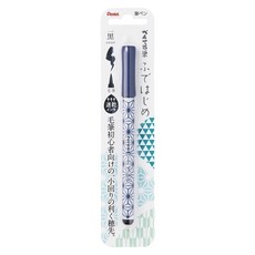 Pentel 飛龍 初心者速乾毛筆自來水筆 柔軟筆尖 速乾墨水 書法練習好幫手, 1個, 麻葉紋-黑墨XGFD40CA3-A