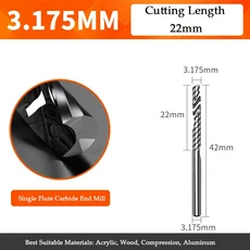 목공 도구 용 5A 카바이드 단일 플루트 인치 엔드 밀 알루미늄 절삭 CNC 커터, 23 3.175-3.175-22, 02 5pcs