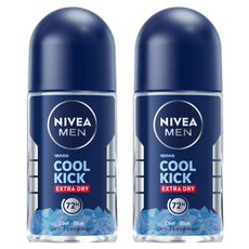 니베아 남성용 쿨 킥 엑스트라 드라이 블루 48 잼 롤 온 데오드란트, 2개, 50ml
