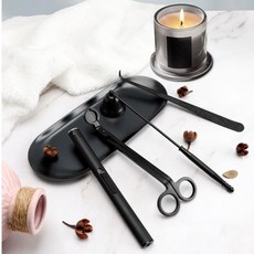 香氛蠟燭周邊商品五件套 滅燭器工具組 (滅燭剪 滅燭罩 滅燭鉤) 家居儀式感香薰蠟燭工具 收銀盤/零錢盤, 1個, 燭芯鉤,消光黑