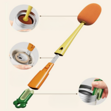 럭키픽 다기능 텀블러 세척솔 3종 브러쉬, 1개, 오렌지