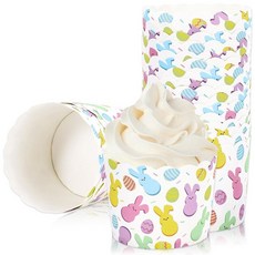 JarThenaAMCS 부활절 종이 베이킹 컵 100개 토끼 계란 컵케이크 포장지 스캘럽 엣지 머핀 케이스 봄 생일 파티용 158490