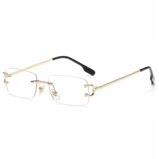 트렌디한 빈티지 소형 금속 선글라스 레트로 UV400 무테 여성 및 남성용 안경, 10 Transparent