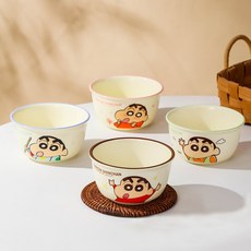 Keyiyijia 귀여운 캐릭터 밥공기 4개입, 핑크 + 블루 + 그린 + 브라운, 1세트